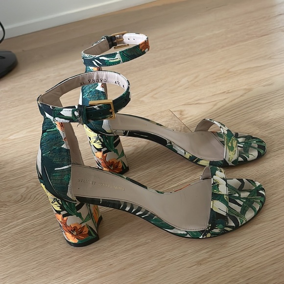 Stuart Weitzman Green Floral Plant Heels - Picture 1 of 9